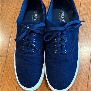 Sperry Navy Blue Canvas Boat Shoes with White Sole
